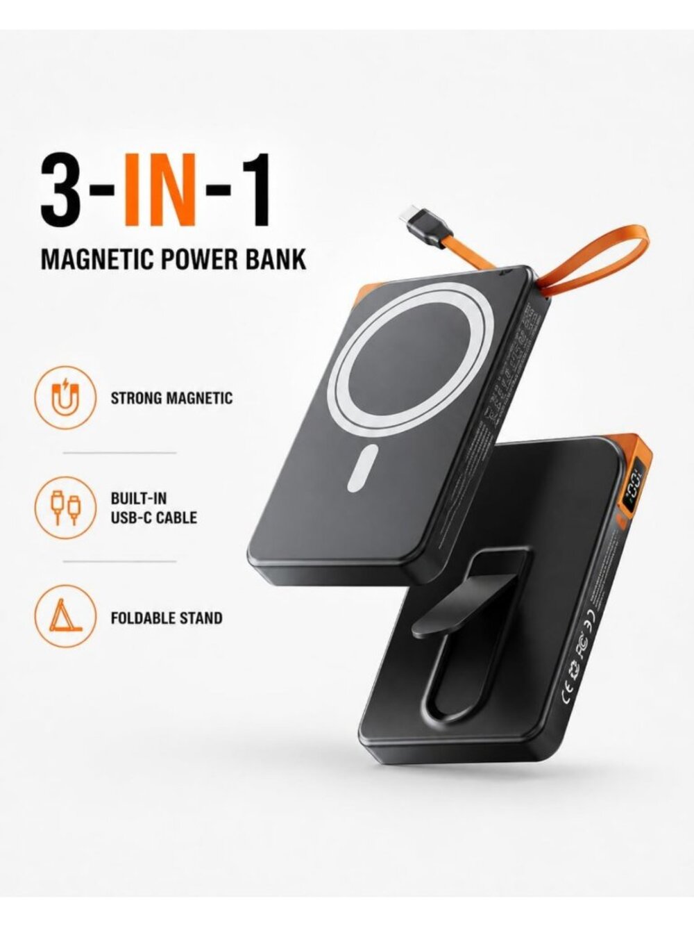 Magnetic Portable Charger 10000mAh for iPhone, Fast Charging Power Bank, Travel - Picture 2 of 9